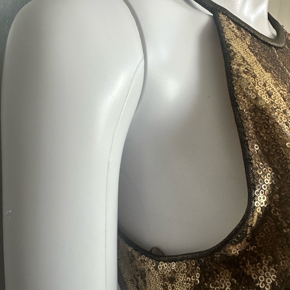 Cache Gold and Brown Mini Dress Snakeskin Sequin Stretch 4 - Picture 7 of 8